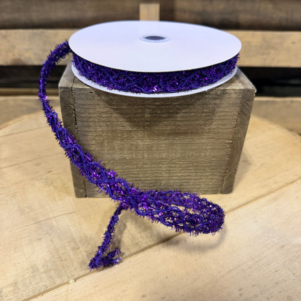 5/8” x 10Y Purple tinsel open weave Wired Ribbon - RN592023