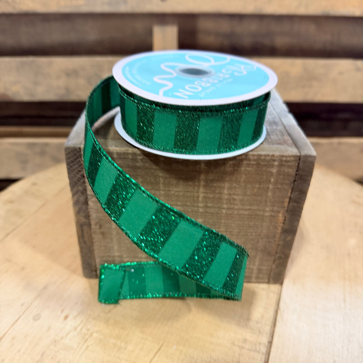 7/8"X10YD Emerald green Stripe wired ribbon - RGF796606