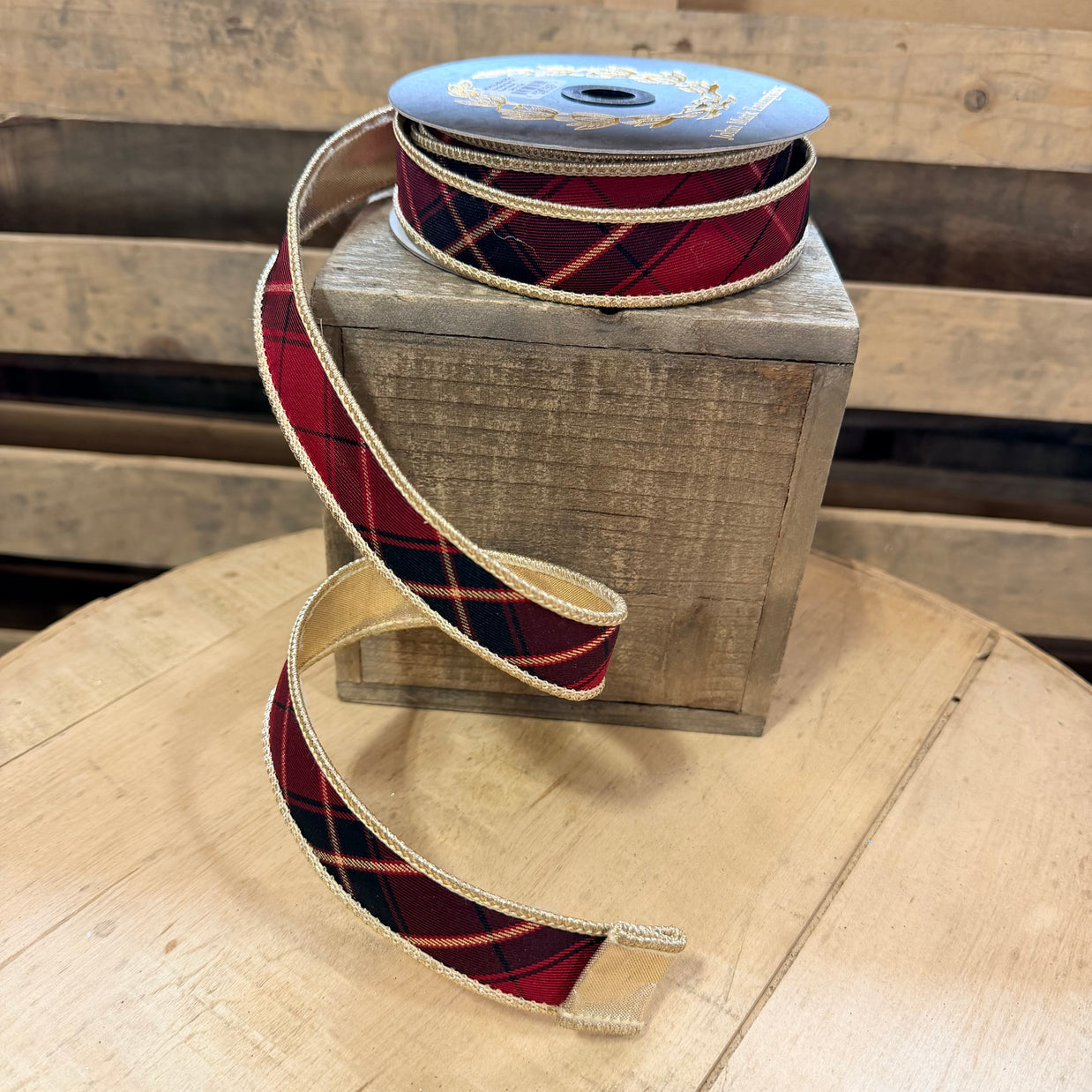 1” by 10y Burgundy Plaid wired ribbon - John Mark - JME-WN25-099-BURG-1