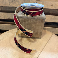1” by 10y Burgundy Plaid wired ribbon - John Mark - JME-WN25-099-BURG-1