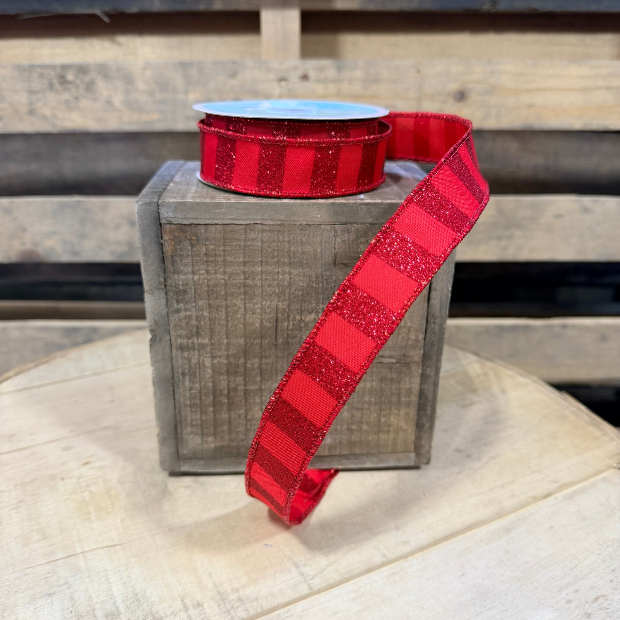 7/8” x 10Y Red Glitter stripe  Wired Ribbon -  RGF796624