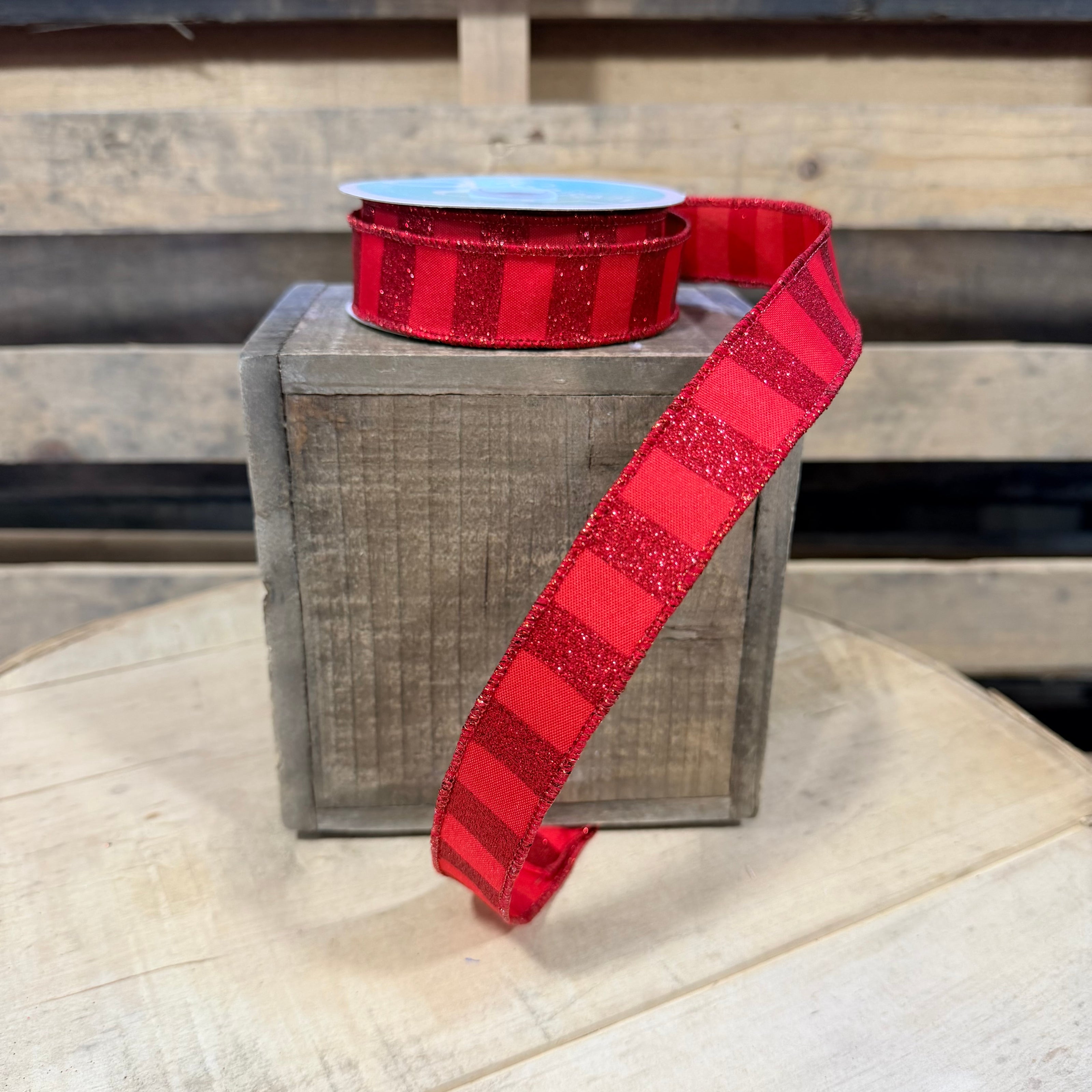 7/8” x 10Y Red Glitter stripe  Wired Ribbon -  RGF796624