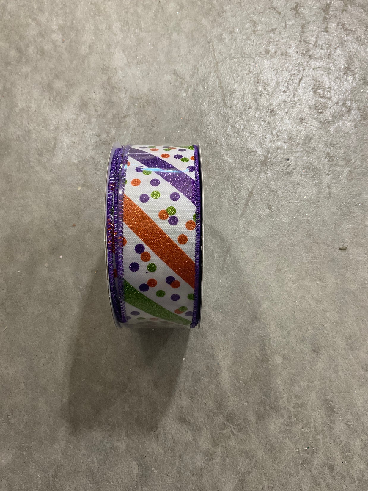 1.5 ” x 10yd Halloween glitter stripe and dot Wired Ribbon - RGF199256