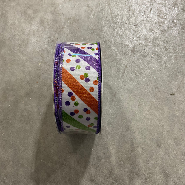 1.5 ” x 10yd Halloween glitter stripe and dot Wired Ribbon - RGF199256