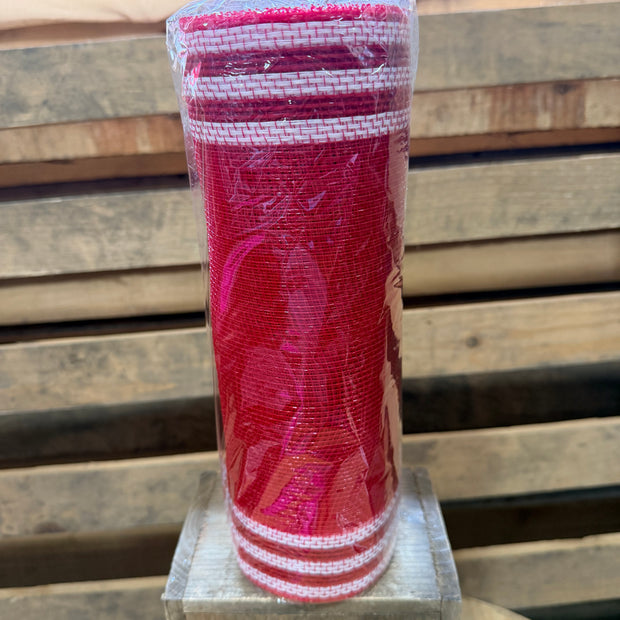 10" x 10Y red and white boarder stripe mesh - RY832549