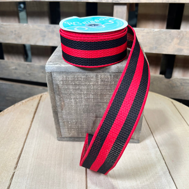1.5" x 10Y red and black stripe   Wired Ribbon - RGA125824