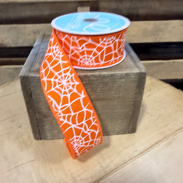 1.5 ” x 10yd Orange spider web Wired Ribbon - RGH138320