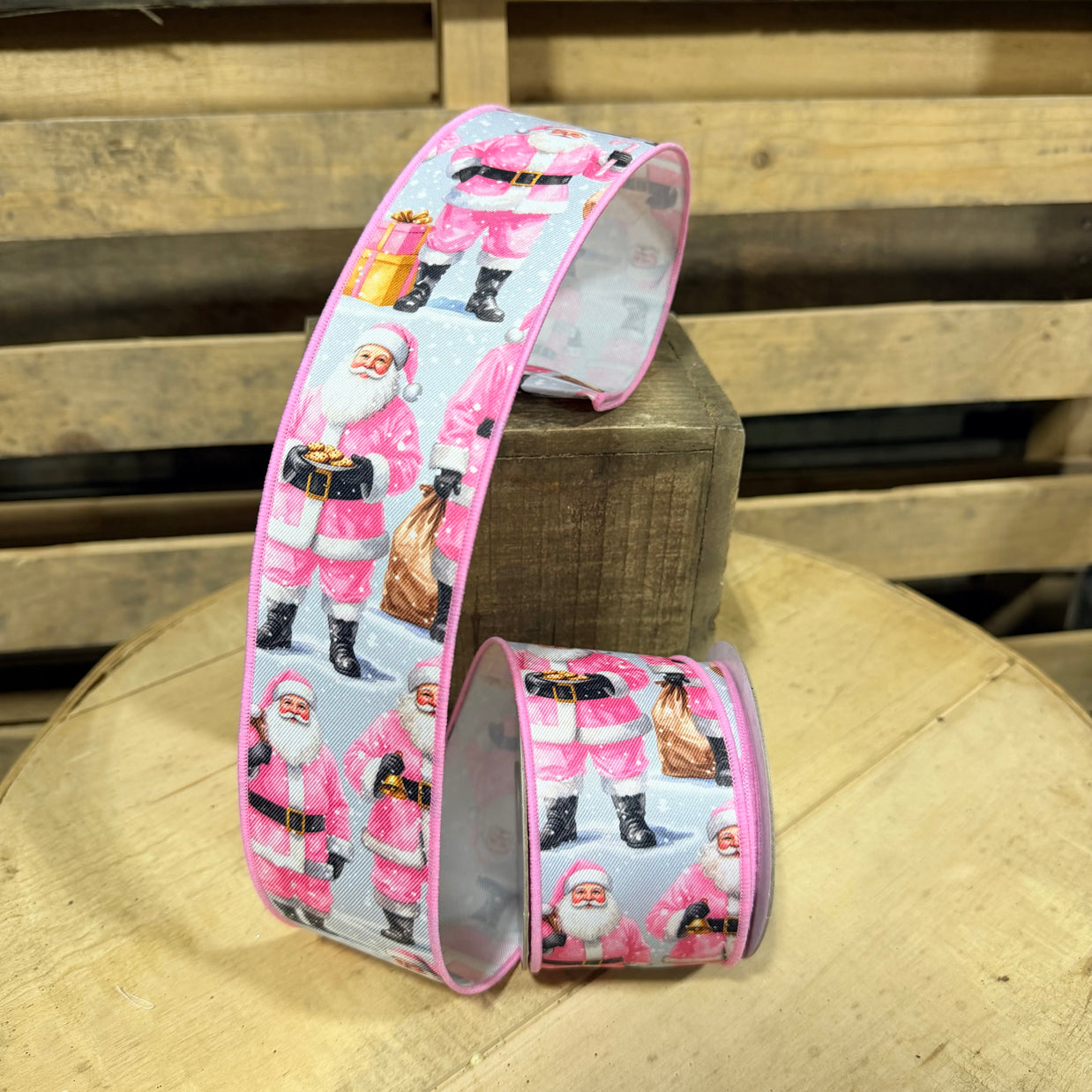 2.5" x 10Y Pink santa Wired Ribbon - LS1274C2