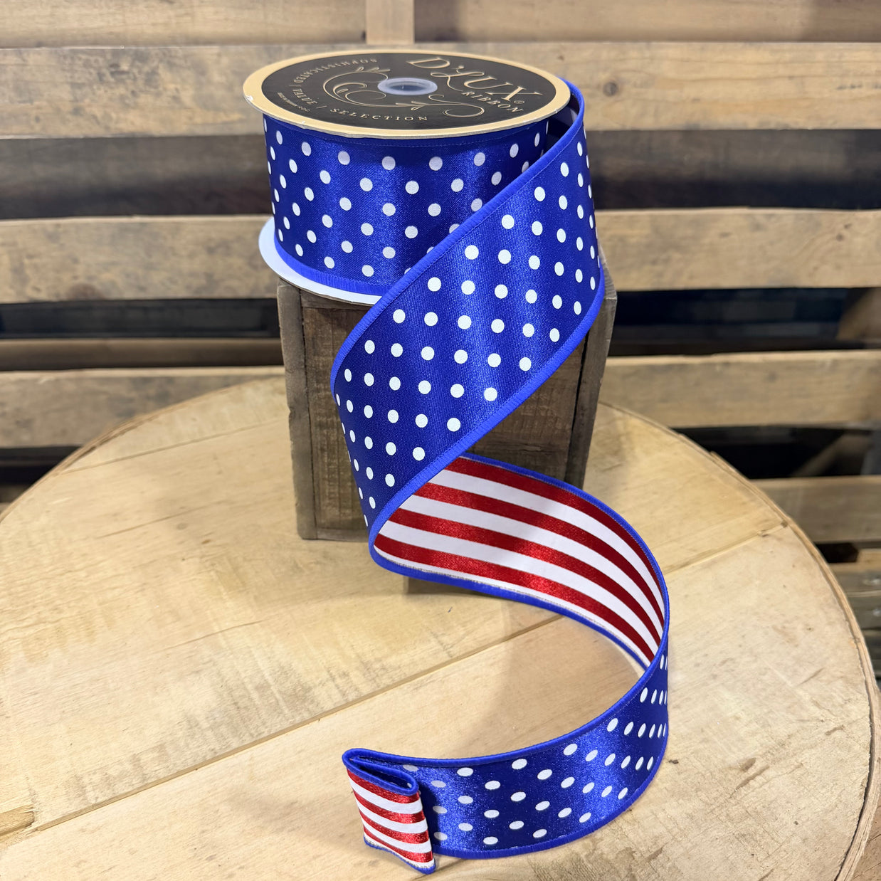 2.5” x 10y double sided blue and red Patriotic designer ribbon - LX3065C9