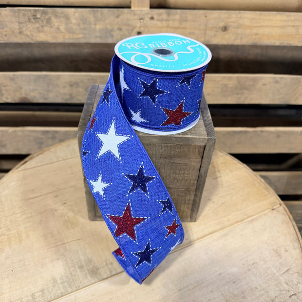 2.5" x 10Y Blue Patriotic star Wired Ribbon - RG0165825