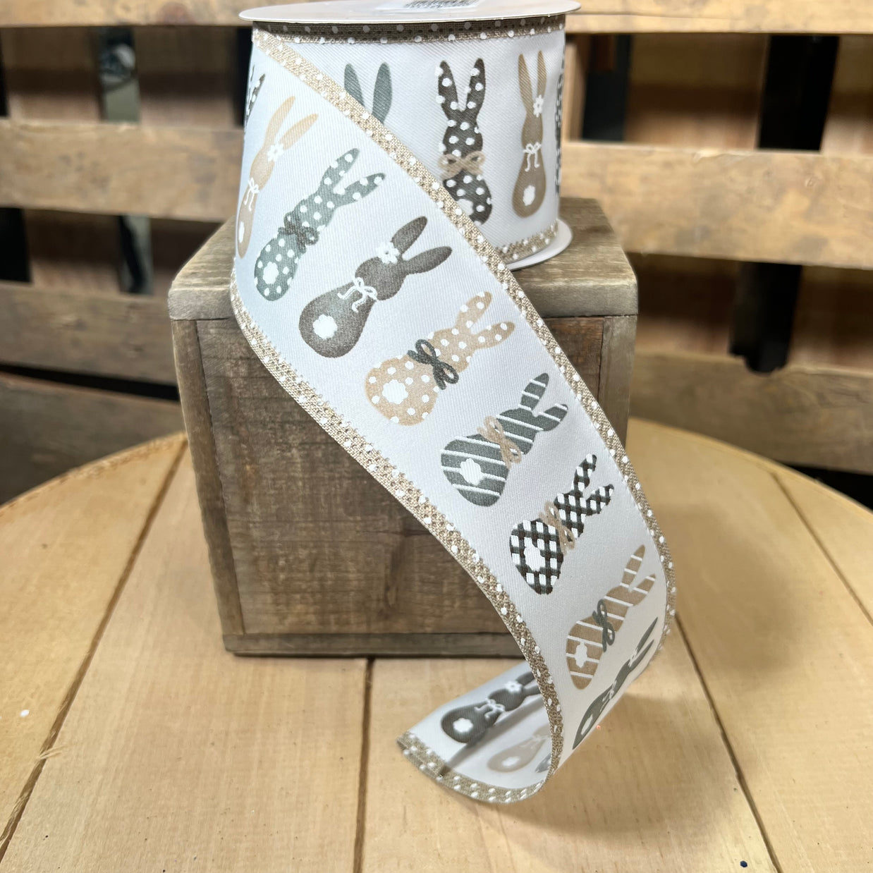 2.5" x 10Y natural bunnies Wired Ribbon - RGC827127