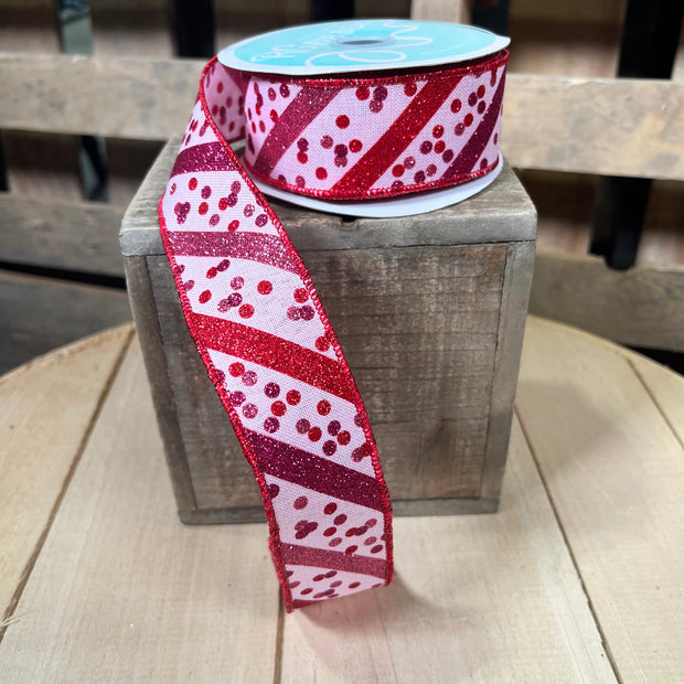 1.5" x 10Y Valentines Stripes and dots   Wired Ribbon - RGH100015