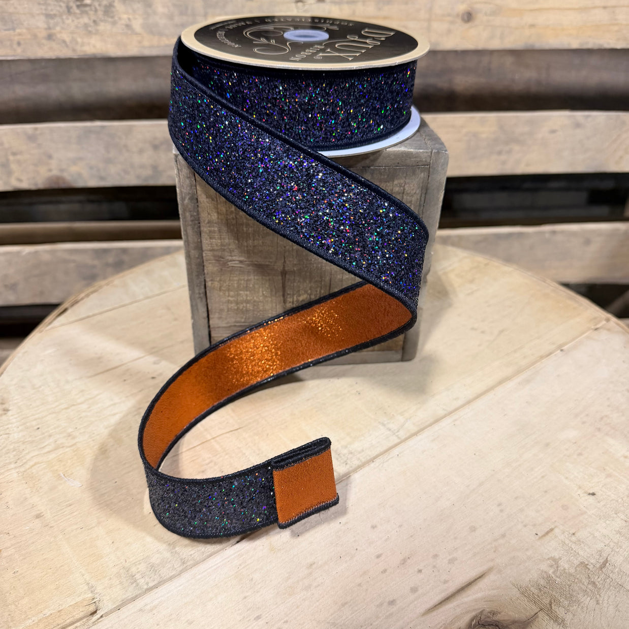 1.5” x 10yd halloween glitter dlux ribbon - LX3271T5
