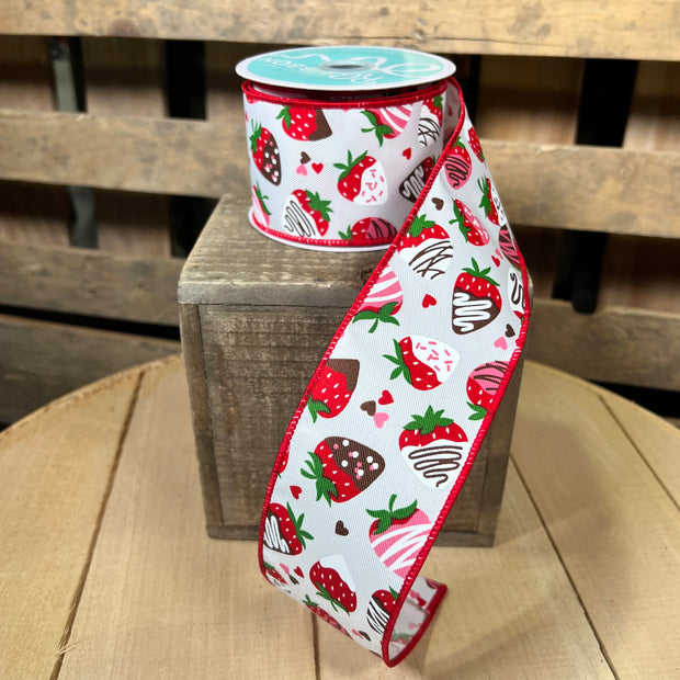 2.5" x 10Y chocolate covered strawberries Wired Ribbon - RGH107027