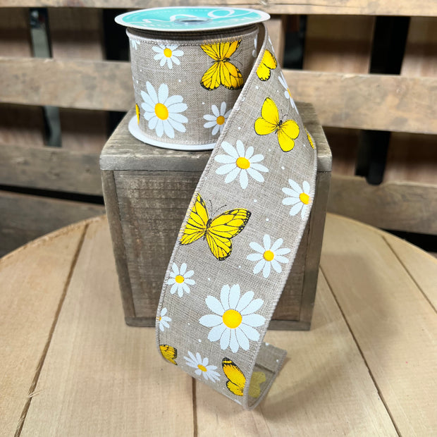 2.5" x 10Y Daisy butterfly Wired Ribbon - RGC198518