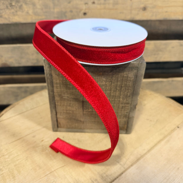 5/8"by 10y Red velvet satin backed wired ribbon - RGE765824