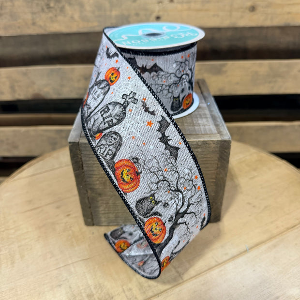 2.5" x 10Y Graveyard pumpkin  Wired Ribbon -RGB1342