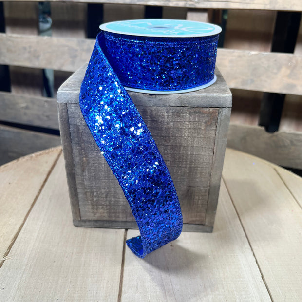 1.5" x 10Y Royal blue  glitter Wired Ribbon - RGA130025