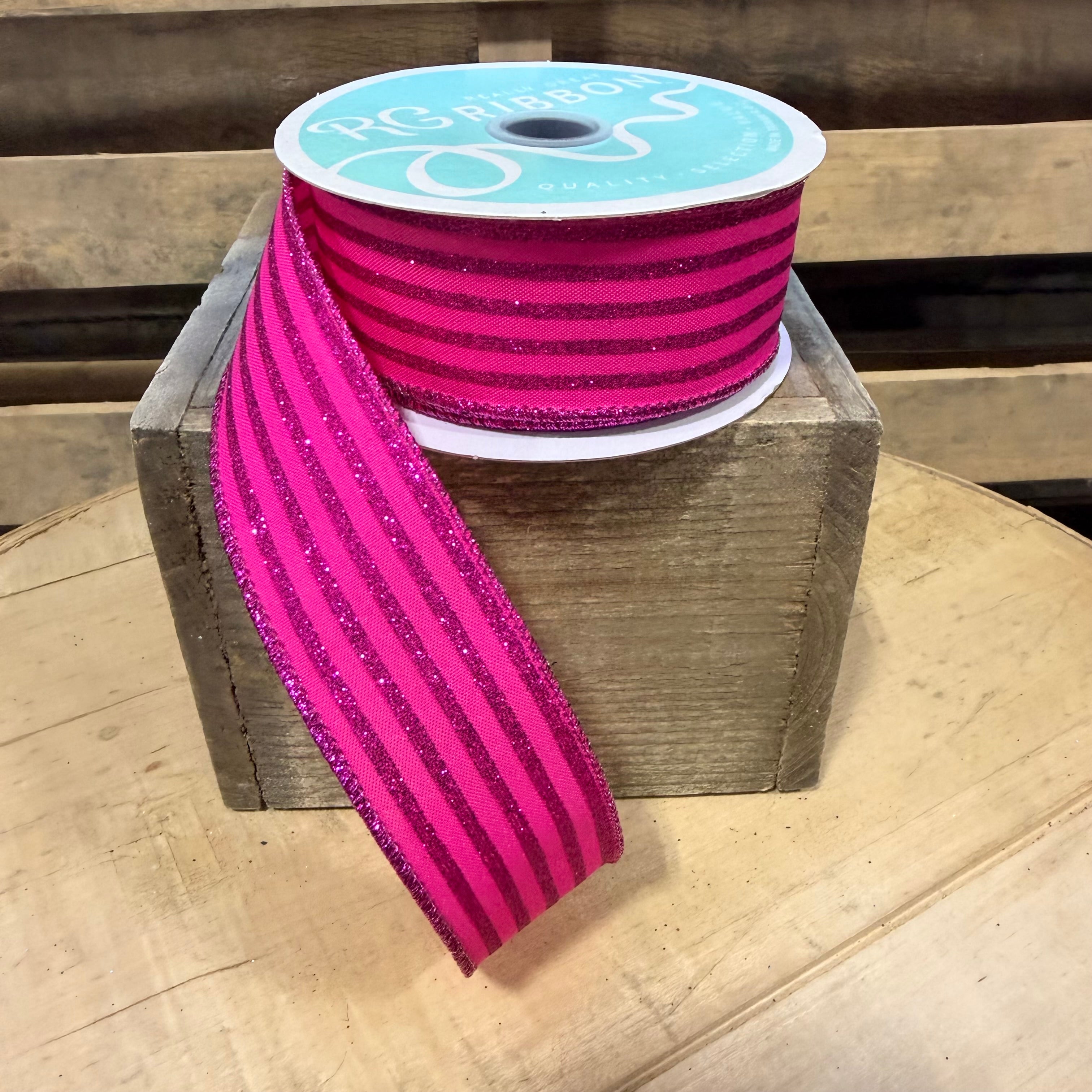 1.5”x 10yd hot pink stripe Wired Ribbon - RGF197011