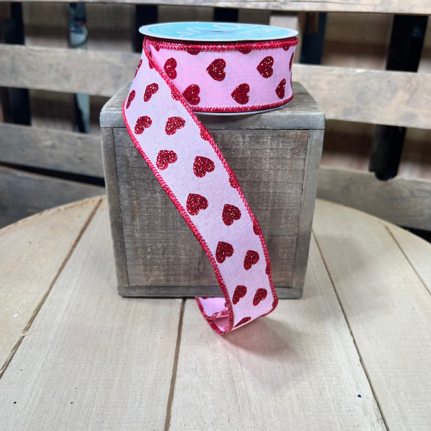 1.5" x 10Y glitter hearts Wired Ribbon -  RGA173715