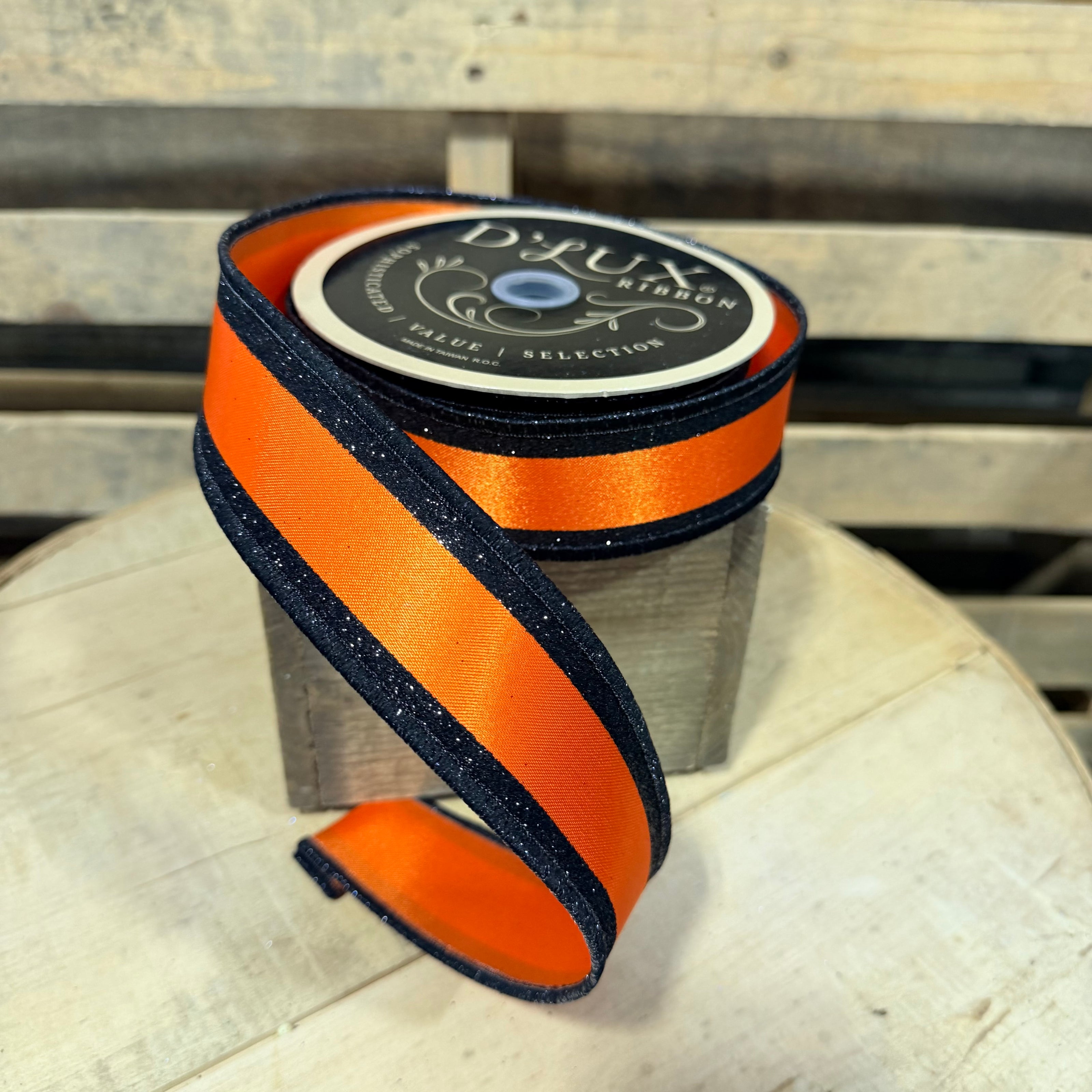 1.5” x 10yd Halloween Vertical Glitter stripe d’lux ribbon - LX3119P2