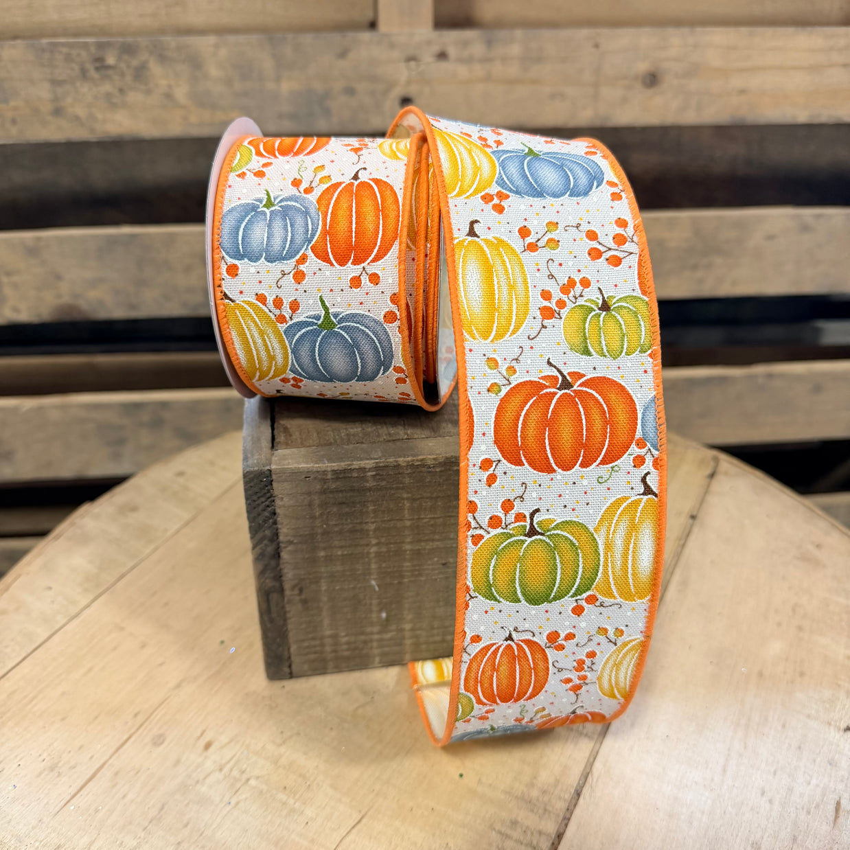 2.5" x 10Y Pumpkins and berries Wired Ribbon - RGE1985C2