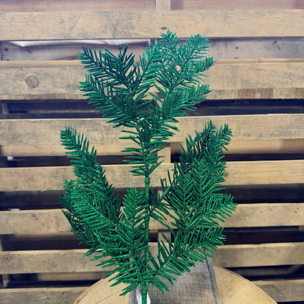 25"L GREEN GLITTER HEMLOCK SPRAY - XV766106
