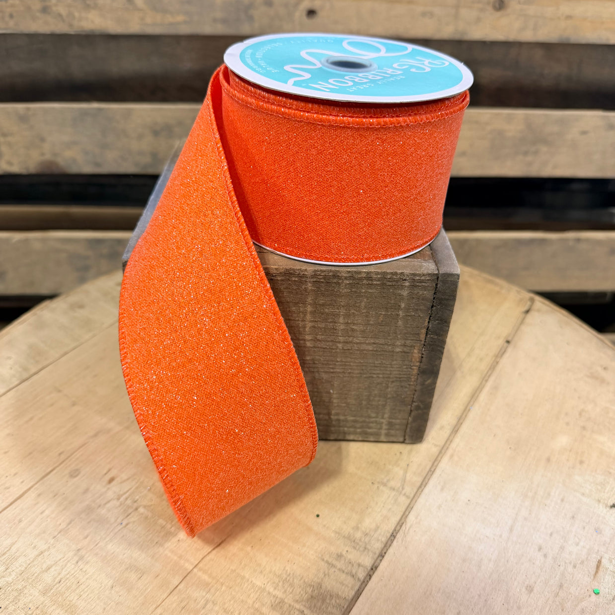 2.5” by 10y Orange  glitter Wired Ribbon - RGE199520