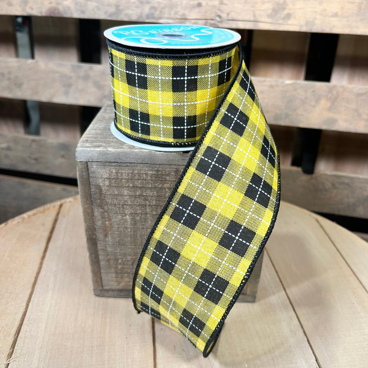 2.5" x 10Y bumble bee check Wired Ribbon - RGA18508N