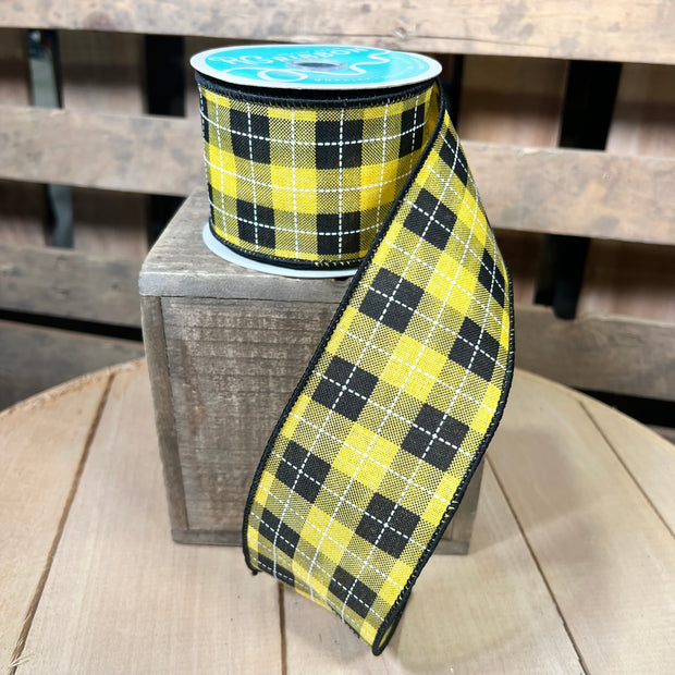 2.5" x 10Y bumble bee check Wired Ribbon - RGA18508N