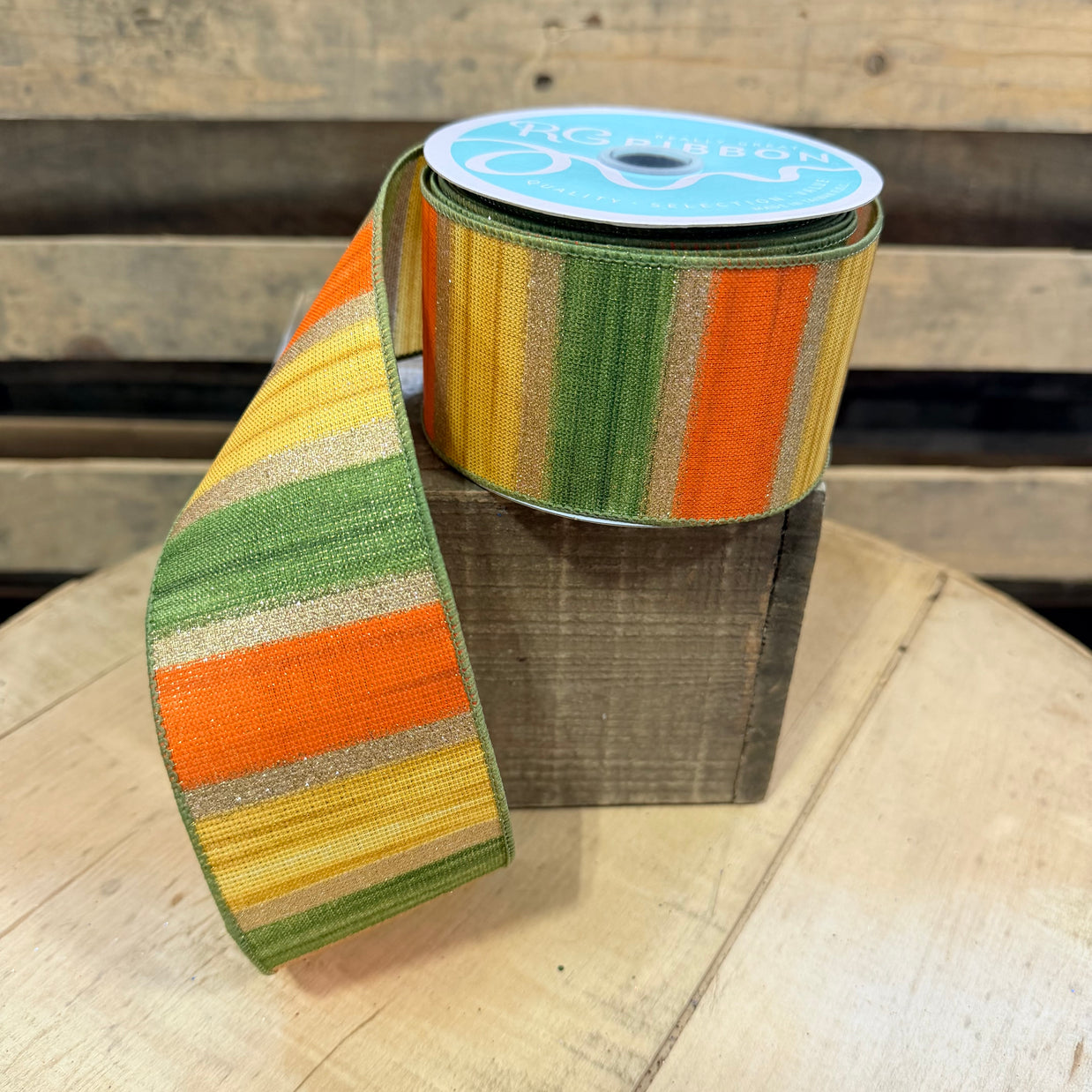 2.5” by 10y Fall watercolor stripe Wired Ribbon - RGH1394C4