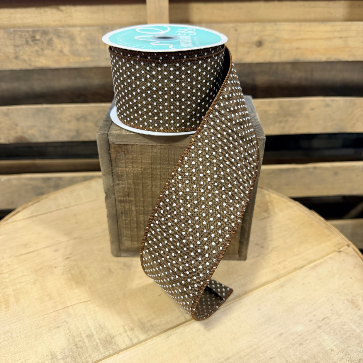 2.5" x 10Y Brown Swiss Dot Wired Ribbon - RG0165204