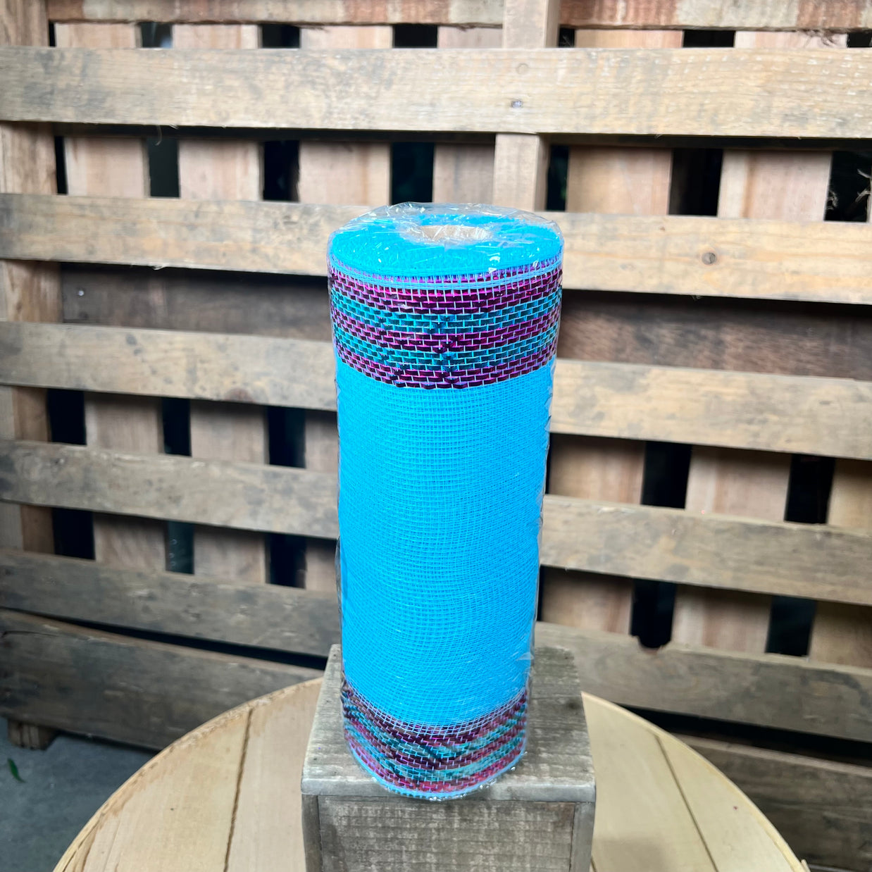 10" x 10Y Turquoise and pink foil boarder stripe mesh - RE8503F9