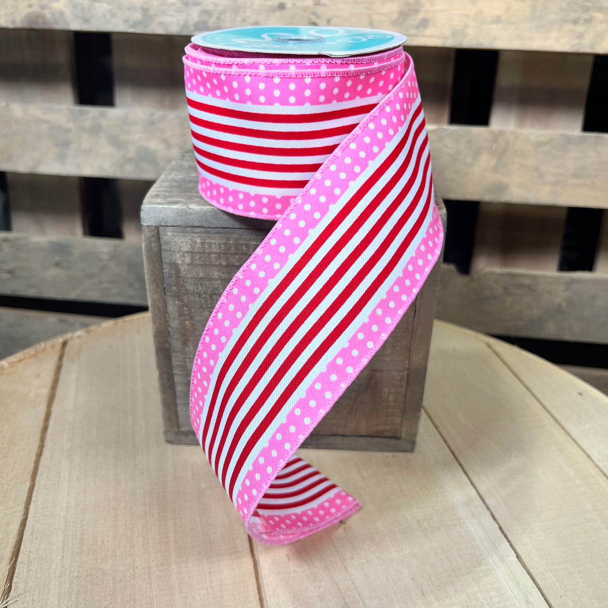 2.5" x 10y valentines stripe Wired Ribbon - RGF1301A2