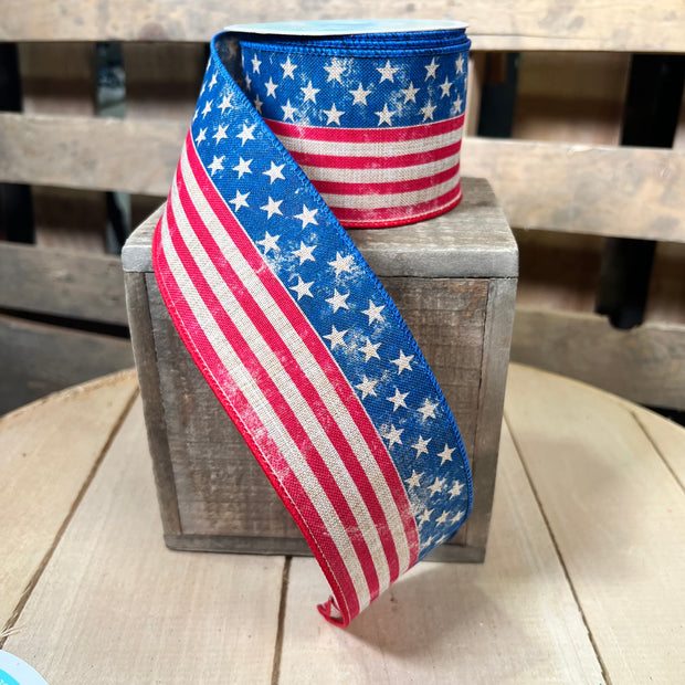 2.5" x 10Y Stars and Stripes Wired Ribbon - RG1916A7