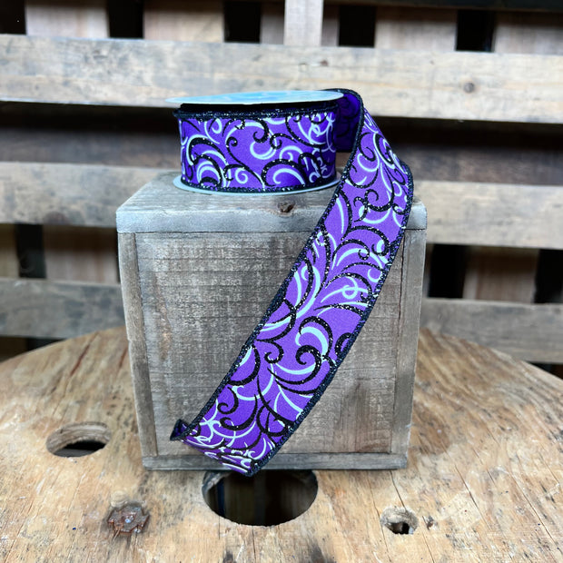 1.5"X10YD purple swirl Wired Ribbon - RGF13288W