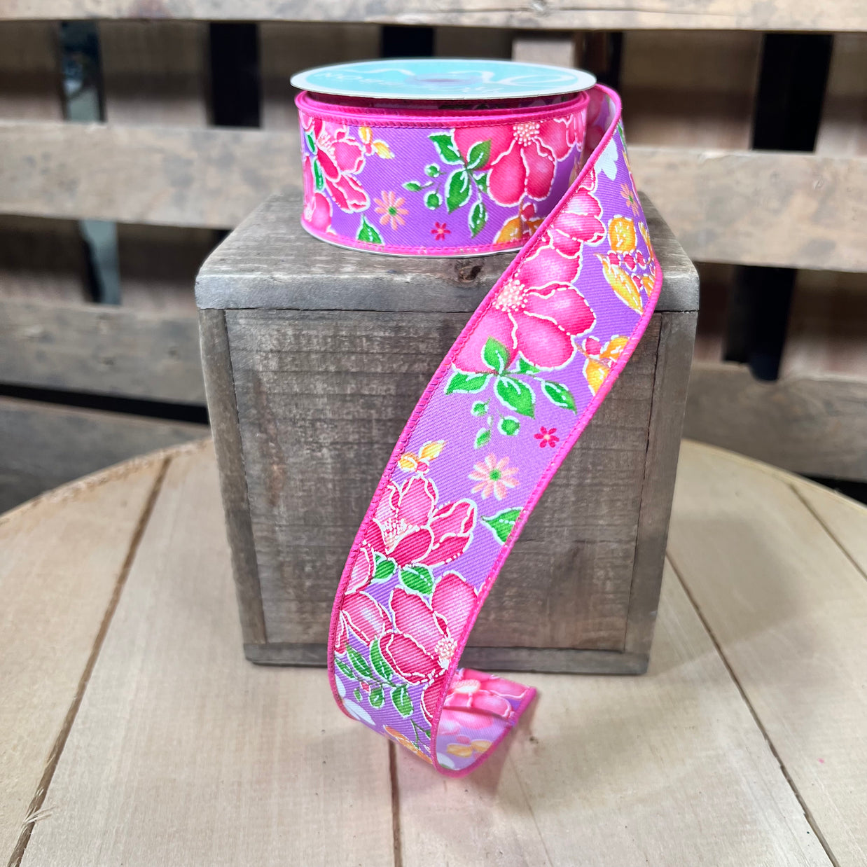 1.5" x 10y watercolor floral Wired Ribbon - RGF115623