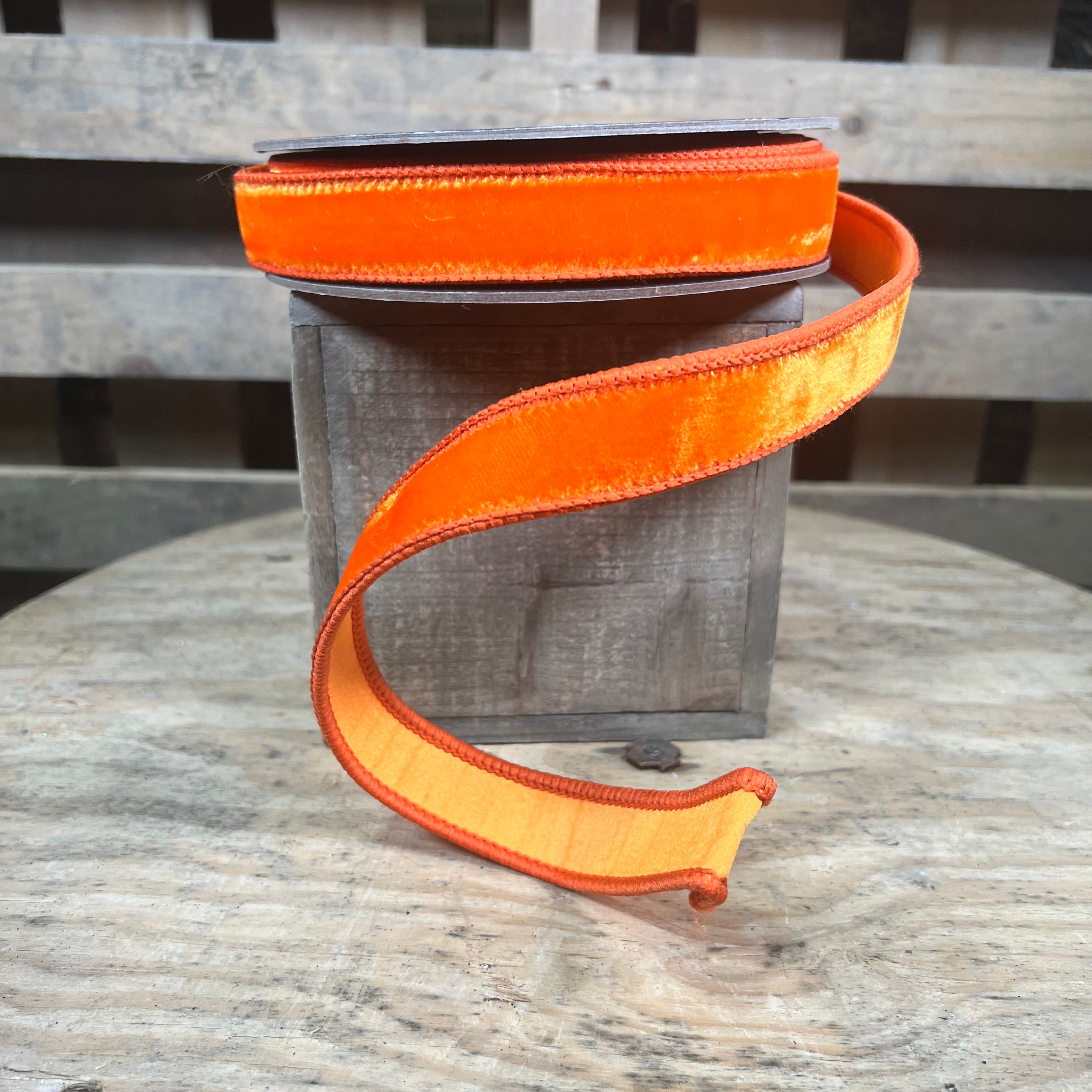 1” x 10y Orange velvet designer ribbon - QK258618