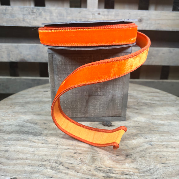 1” x 10y Orange velvet designer ribbon - QK258618
