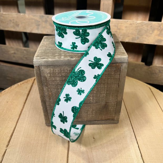 1.5" x 10Y glitter shamrock Wired Ribbon - RGE112227