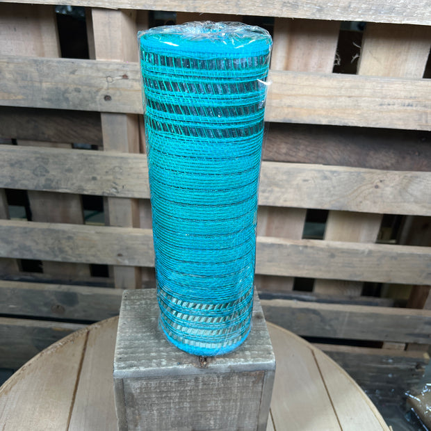 10.5" x 10Y turquoise foil boarder stripe mesh - RY851660