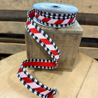 1” by 10y Red and white stripe with black and white edge wired ribbon - John Mark - JME-WN25-041-STRP-1