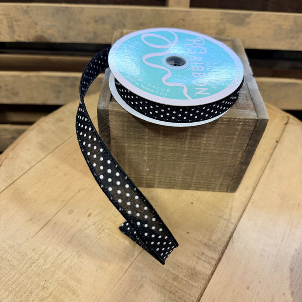 5/8" x 10y Black Swiss dot Wired Ribbon - RGE177602