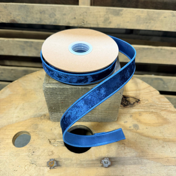 1" by 10Y Heritage Velvet Ribbon | Teal wired ribbon - 7005W-366-25E