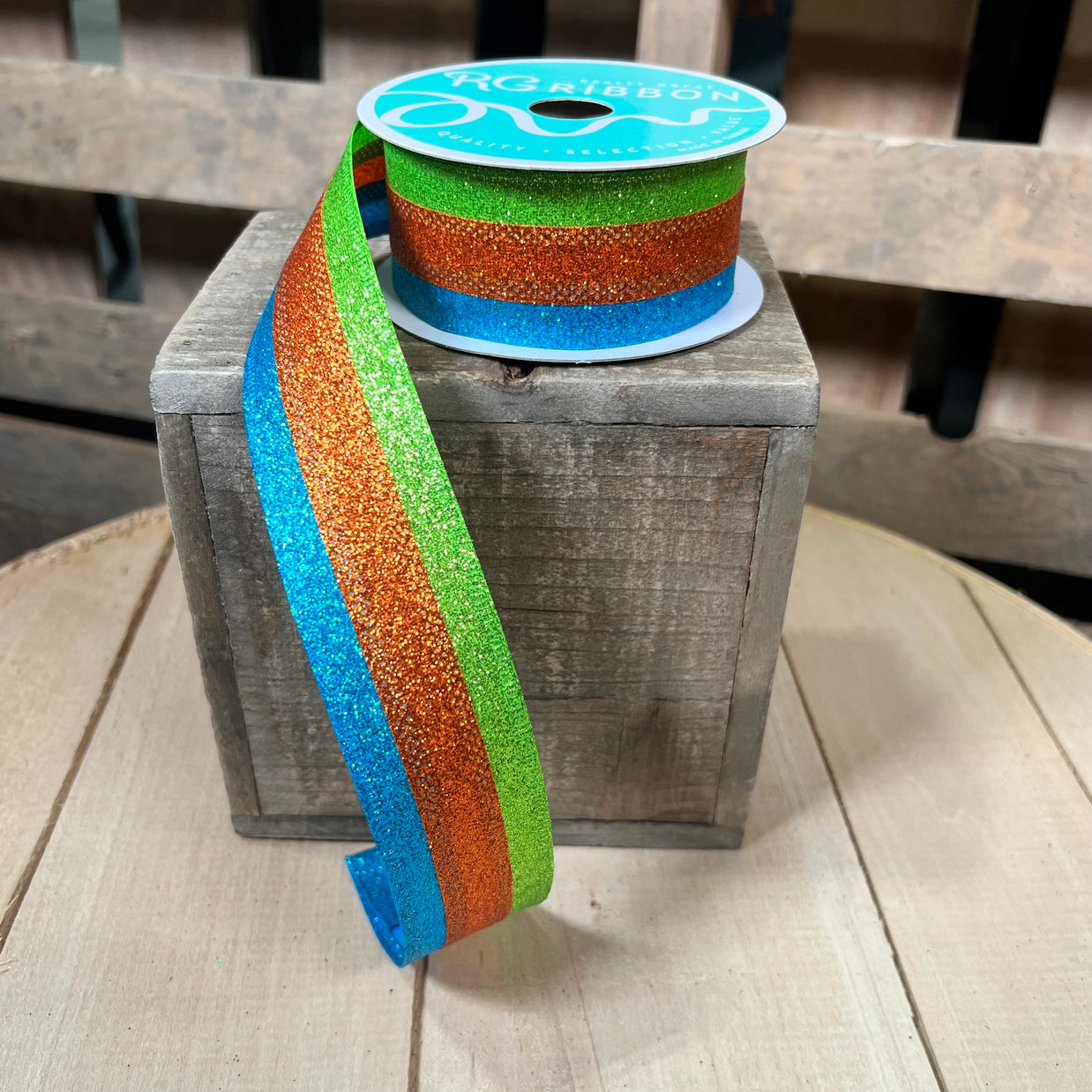 1.5" x 10Y summer glitter stripe  Wired Ribbon - RGA8219H2