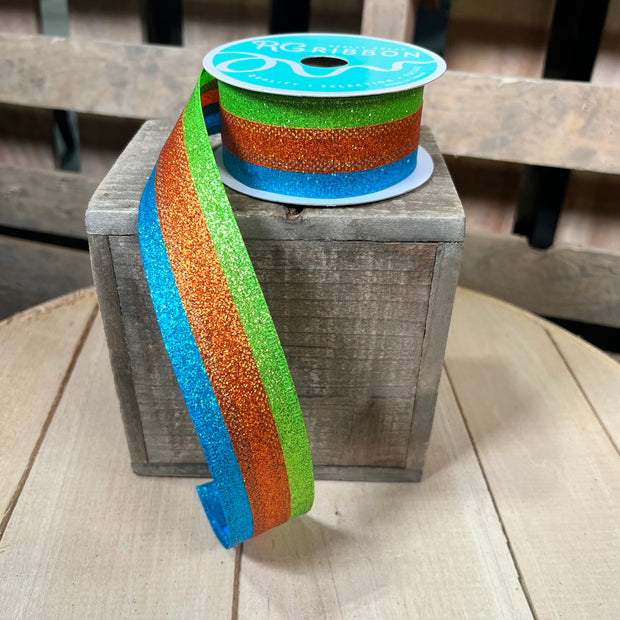 1.5" x 10Y summer glitter stripe  Wired Ribbon - RGA8219H2
