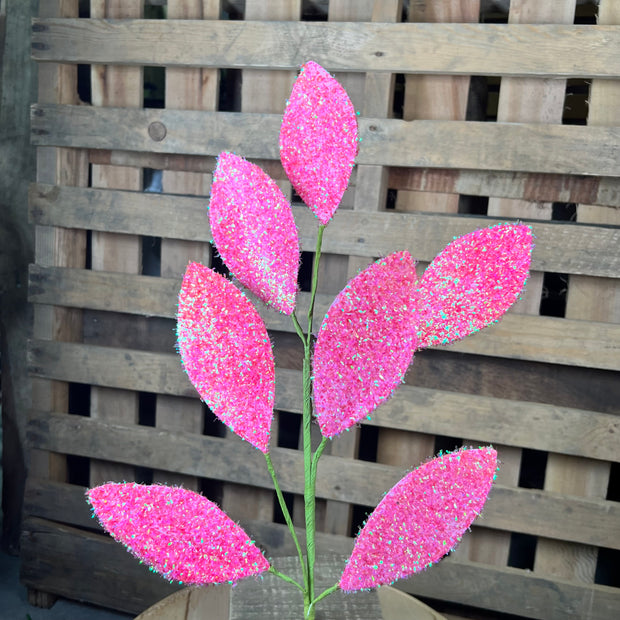 27” Pink iridescent magnolia leaves stem - FH814011
