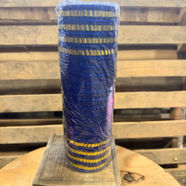 10" x 10Y Blue and Gold boarder stripe mesh - RY8516CF