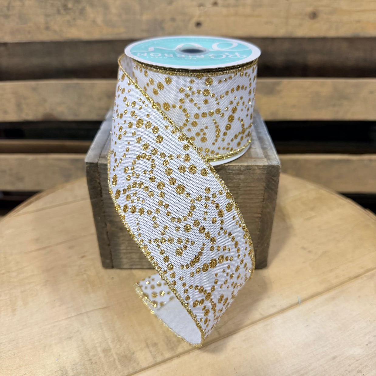 2.5" x 10Y Gold dot  Wired Ribbon - RGF1720C6