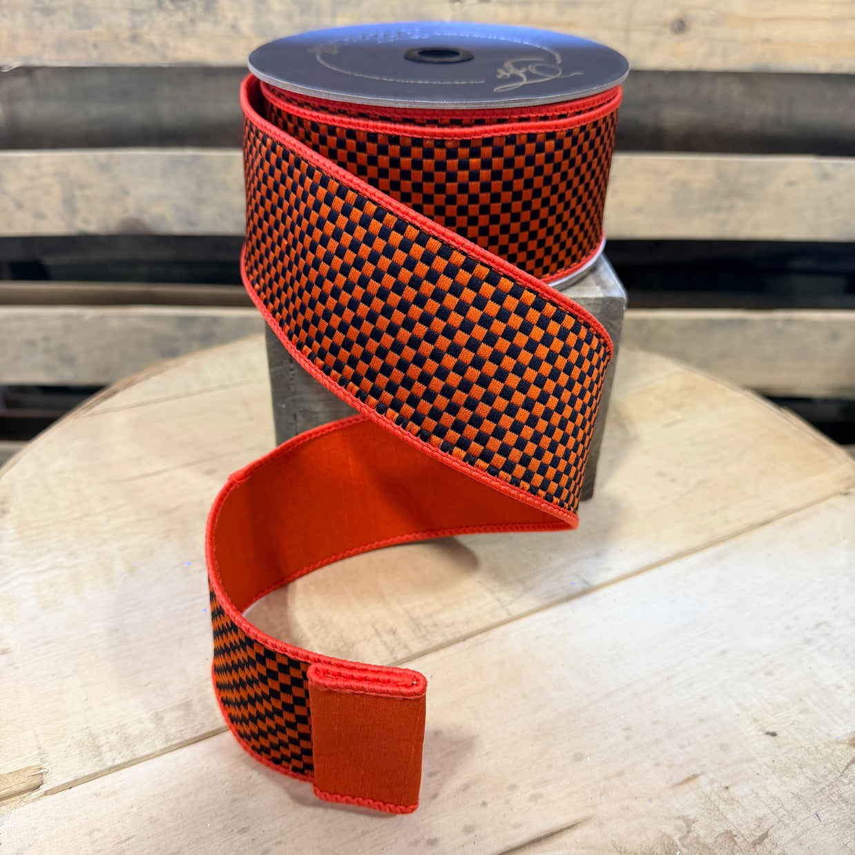 2.5” x  10yd Orange and black  farrasilk Wired Ribbon - RK849-87